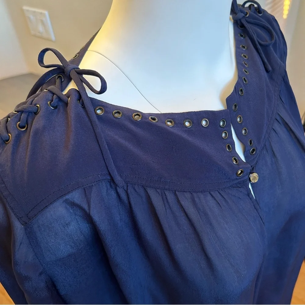Zadig & Voltaire Tirate Blouse Small Navy Blue long sleeves Tie Shoulders - Picture 4 of 10